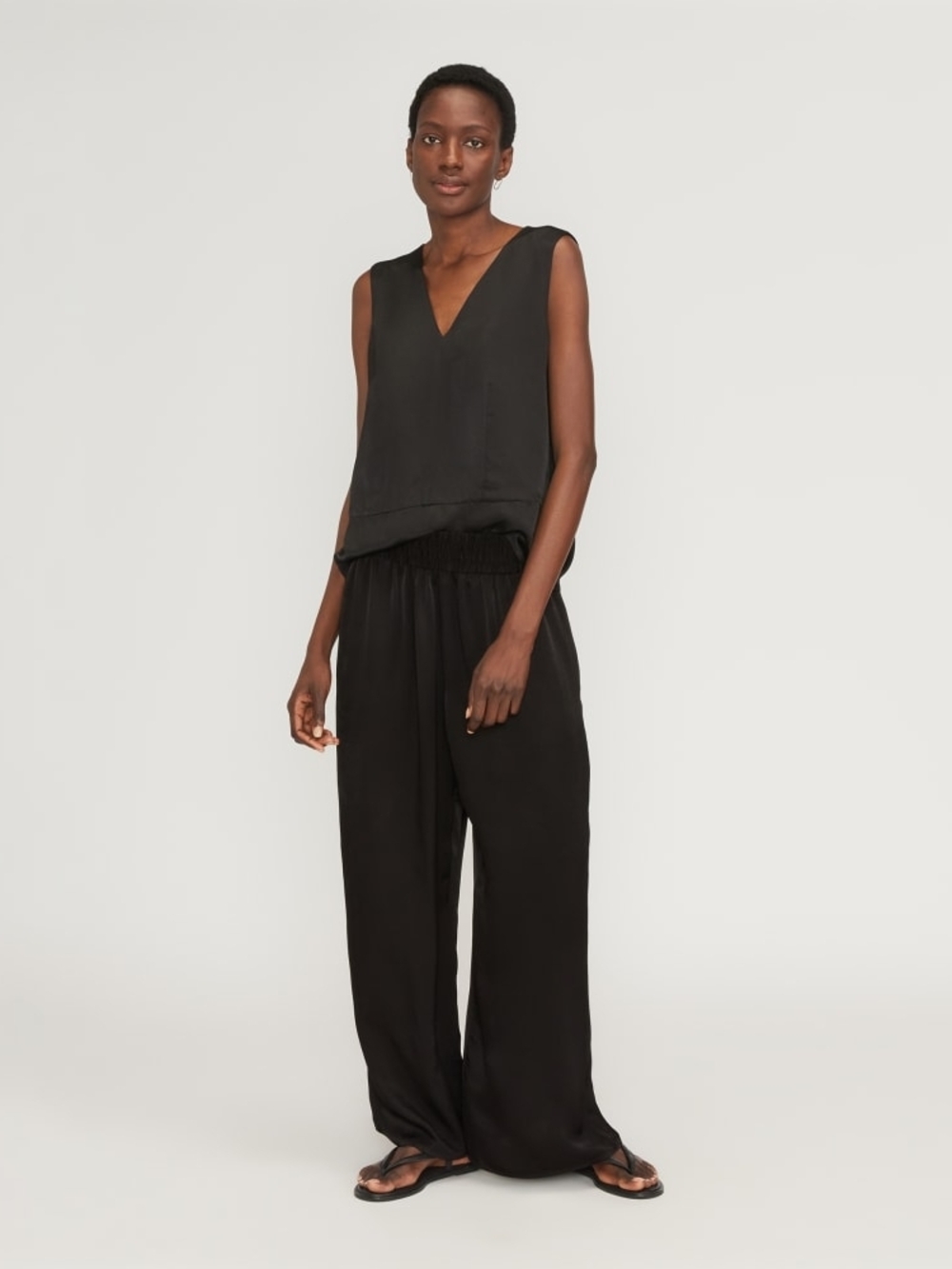 Women's Everlane (Pre-Shein) Black Satin Pull On Pants Wide-Leg